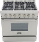 KUCHT Professional 36 in. 5.2 cu. ft. Dual Fuel Range for Natural Gas with Sealed Burners and Convection Oven in Stainless Steel with Classic Silver Knobs