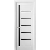 Solid Interior French | Quadro 4588 White Silk with Black Glass | Single Regular Panel Frame Trims Handle | Bathroom Bedroom Sturdy Doors