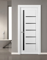 Solid Interior French | Quadro 4588 White Silk with Black Glass | Single Regular Panel Frame Trims Handle | Bathroom Bedroom Sturdy Doors