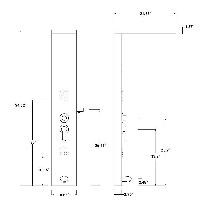 53 in. 2 - Jet Stainless Steel Shower Panel System With Fixed Rainfall & Waterfall Shower Head, Handheld Shower,Tub Spout, Self - Cleaning & Jet Massage Feature - BUILDMYPLACE