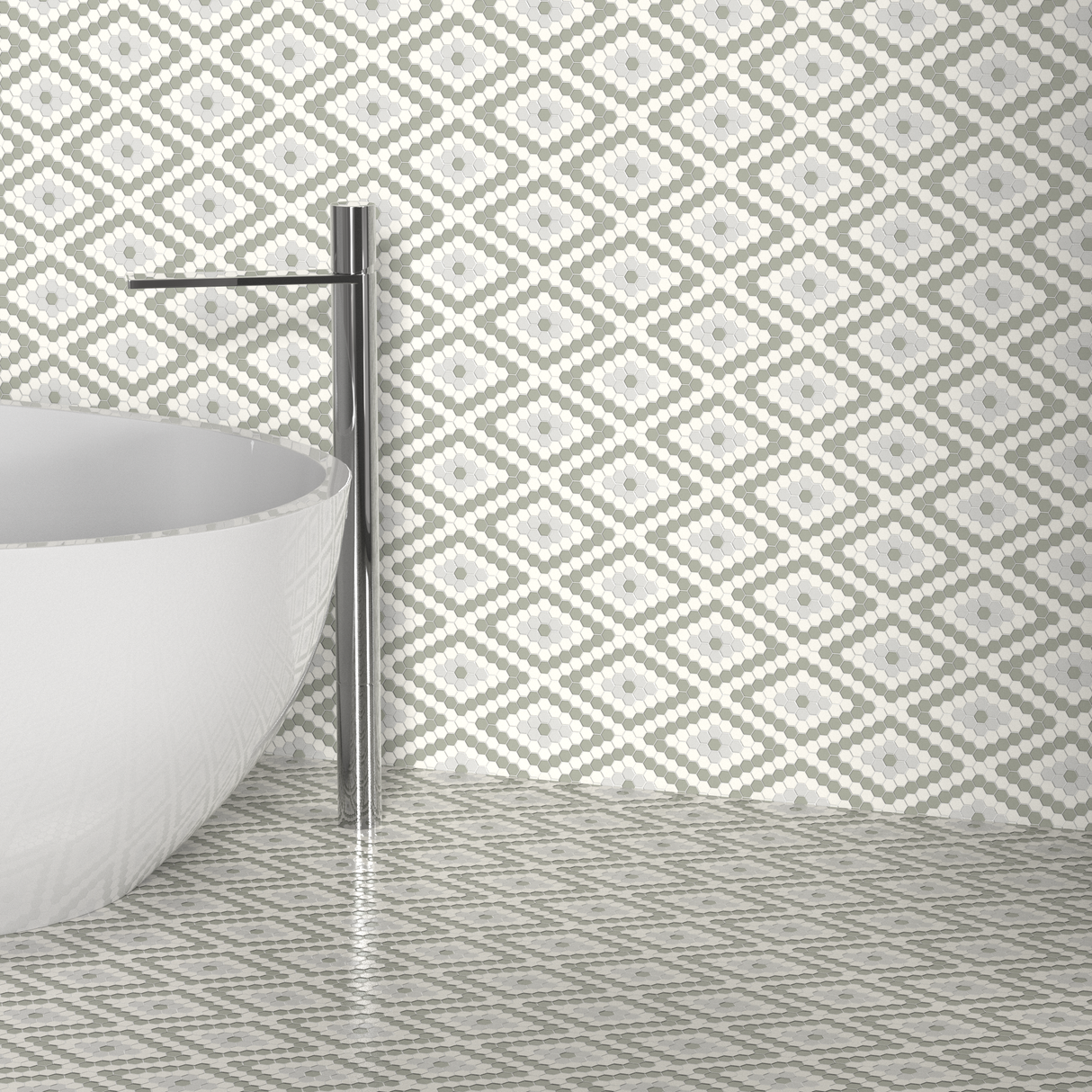 Soho Morning Blend Diamond Pattern Matte Glazed Porcelain Mosaic