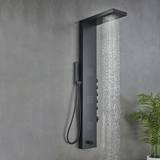 55 in. 3 - Jet Stainless Steel Matte Black Shower Panel System with Fixed Rainfall & Waterfall Shower Head, Tub Spout & Handheld Shower, Self - Cleaning & Jet Massage Feature - BUILDMYPLACE