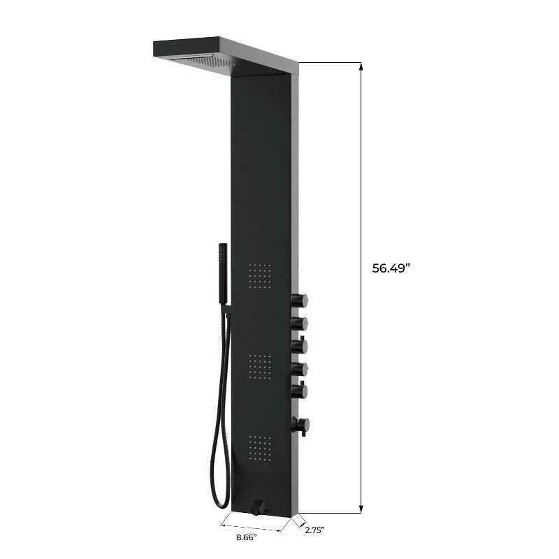 55 in. 3 - Jet Stainless Steel Matte Black Shower Panel System with Fixed Rainfall & Waterfall Shower Head, Tub Spout & Handheld Shower, Self - Cleaning & Jet Massage Feature - BUILDMYPLACE