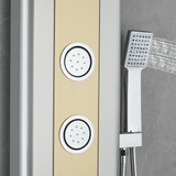 55 in. 4 - Jet Stainless Steel Brushed Gold Shower Panel System w/ Fixed Rainfall Shower Head, Tub Spout & Handheld Shower, Jet Massage - BUILDMYPLACE