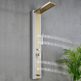 55 in. 4 - Jet Stainless Steel Brushed Gold Shower Panel System w/ Fixed Rainfall Shower Head, Tub Spout & Handheld Shower, Jet Massage - BUILDMYPLACE