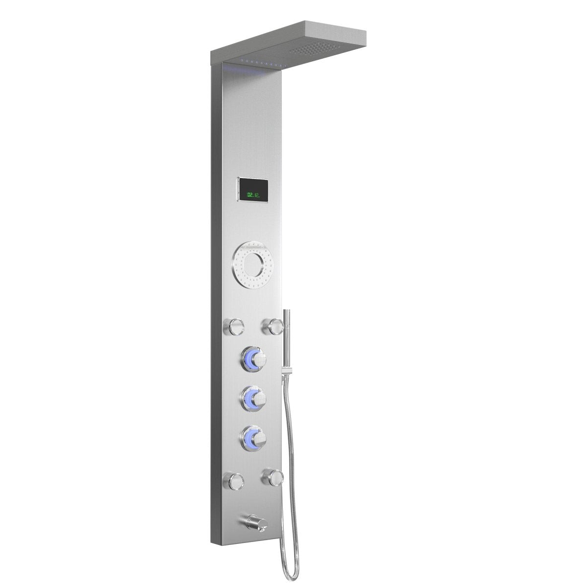 55 In. 5 - Jet Stainless Steel Shower Panel System With Fixed LED Rainfall Shower Head, LED Temperature Display & Handheld Shower, Self - Cleaning & Jet Massage Feature - BUILDMYPLACE