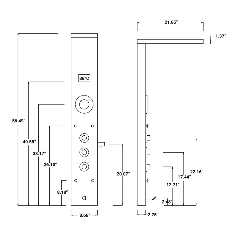 55 In. 5 - Jet Stainless Steel Shower Panel System With Fixed LED Rainfall Shower Head, LED Temperature Display & Handheld Shower, Self - Cleaning & Jet Massage Feature - BUILDMYPLACE