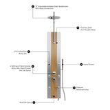 55 in. 6 - Jet Stainless Steel Bamboo Wood Shower Panel System With Adjustable Round Rainfall Showerhead, Handheld Shower & Tub Spout, Self - Cleaning & Jet Massage Feature - BUILDMYPLACE