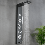 55 in. 6 - Jet Stainless Steel Matte Black Shower Panel System w/ Fixed LED Rainfall & Waterfall Showerhead, Temp Display, Tub Spout & Handheld - BUILDMYPLACE