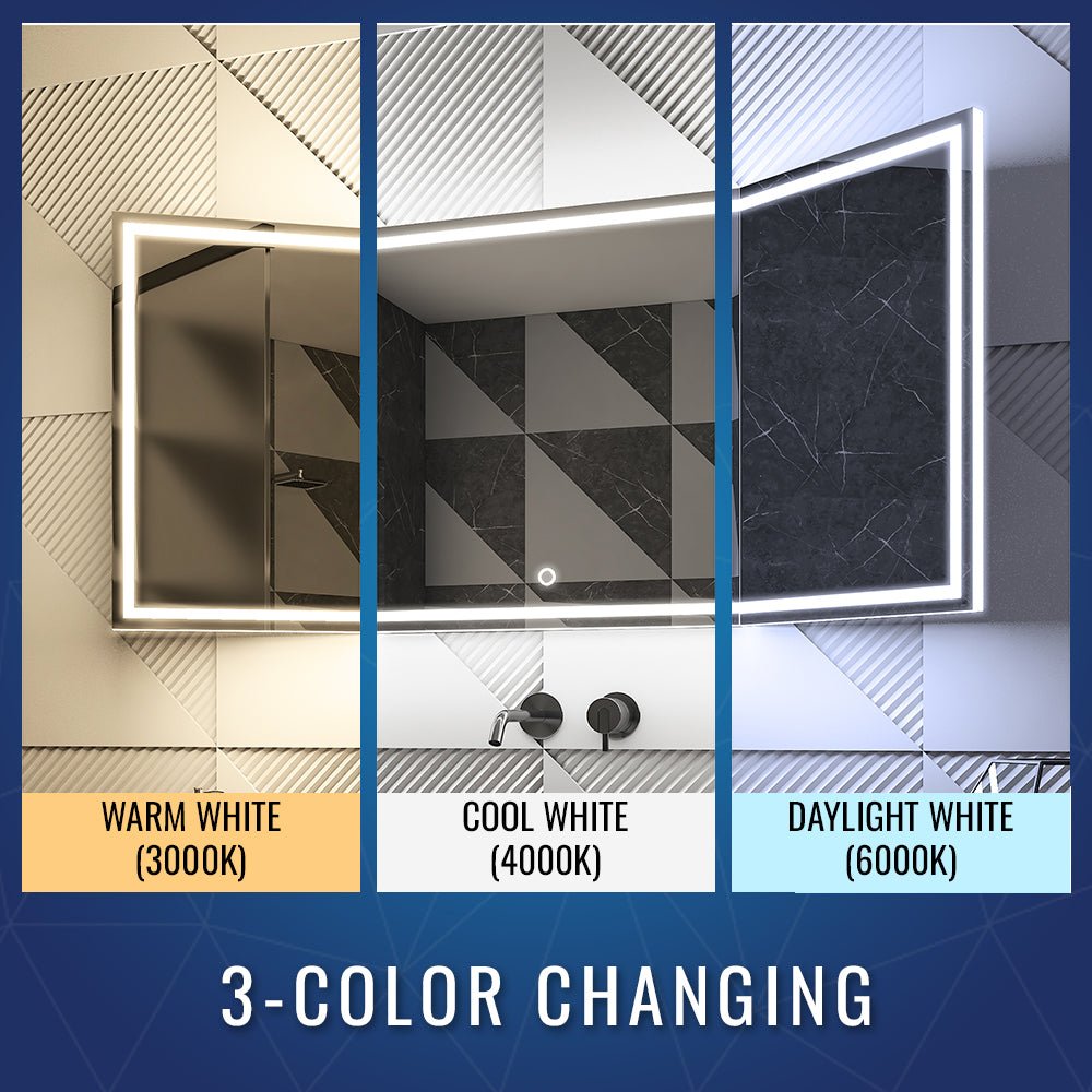 55.1 in. X 25.6 in. Backlit/Frontlit LED Lighted Bathroom Vanity Mirror with Pivoting Side Mirrors, Thin Plexiglass Edge, Anti Fog, Adjustable 3 - Color Temperature & Remembrance, Makeup Mirror, Touch Button, CRI 90+, Titan Style - BUILDMYPLACE