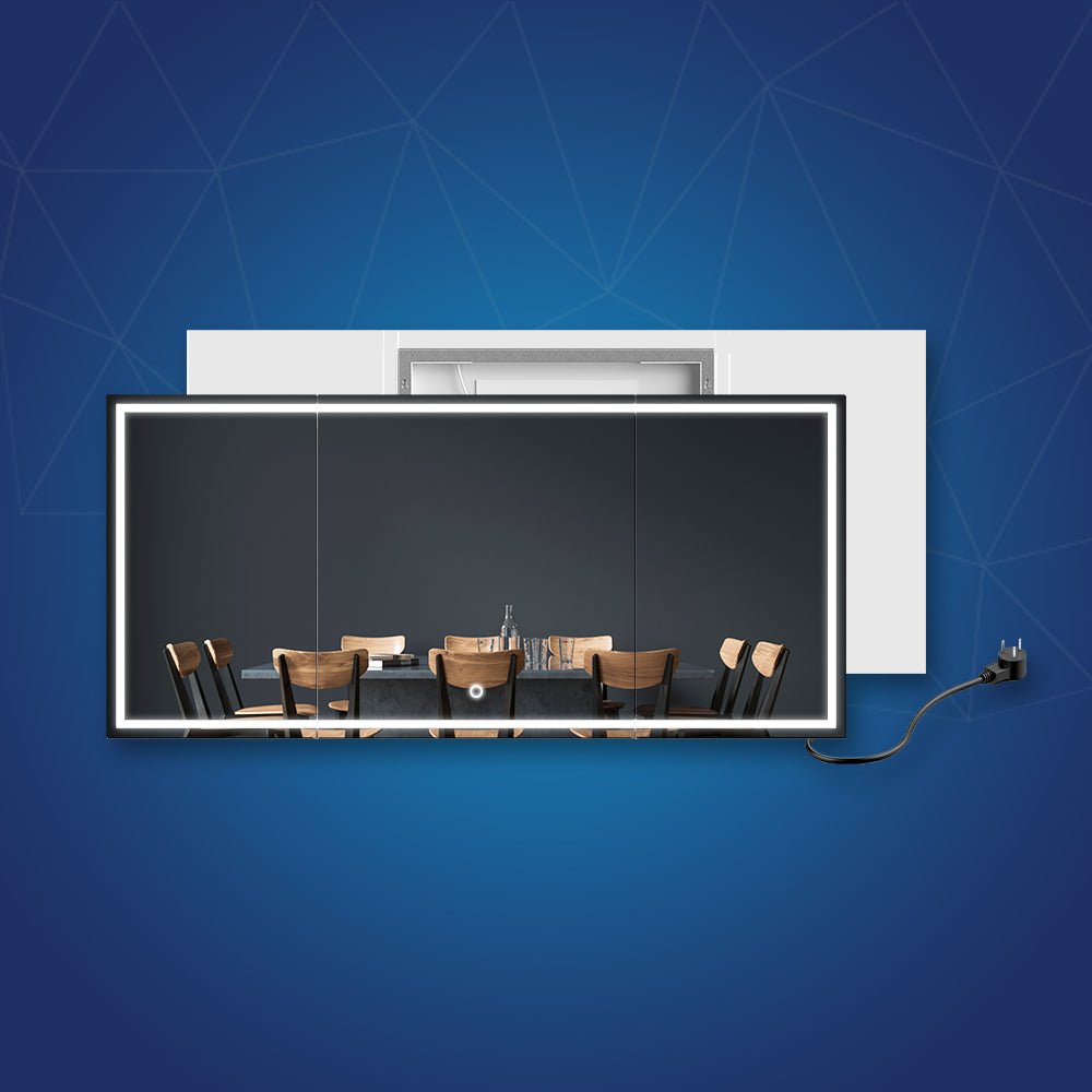 55.1 in. X 25.6 in. Backlit/Frontlit LED Lighted Bathroom Vanity Mirror with Pivoting Side Mirrors, Thin Plexiglass Edge, Anti Fog, Adjustable 3 - Color Temperature & Remembrance, Makeup Mirror, Touch Button, CRI 90+, Titan Style - BUILDMYPLACE