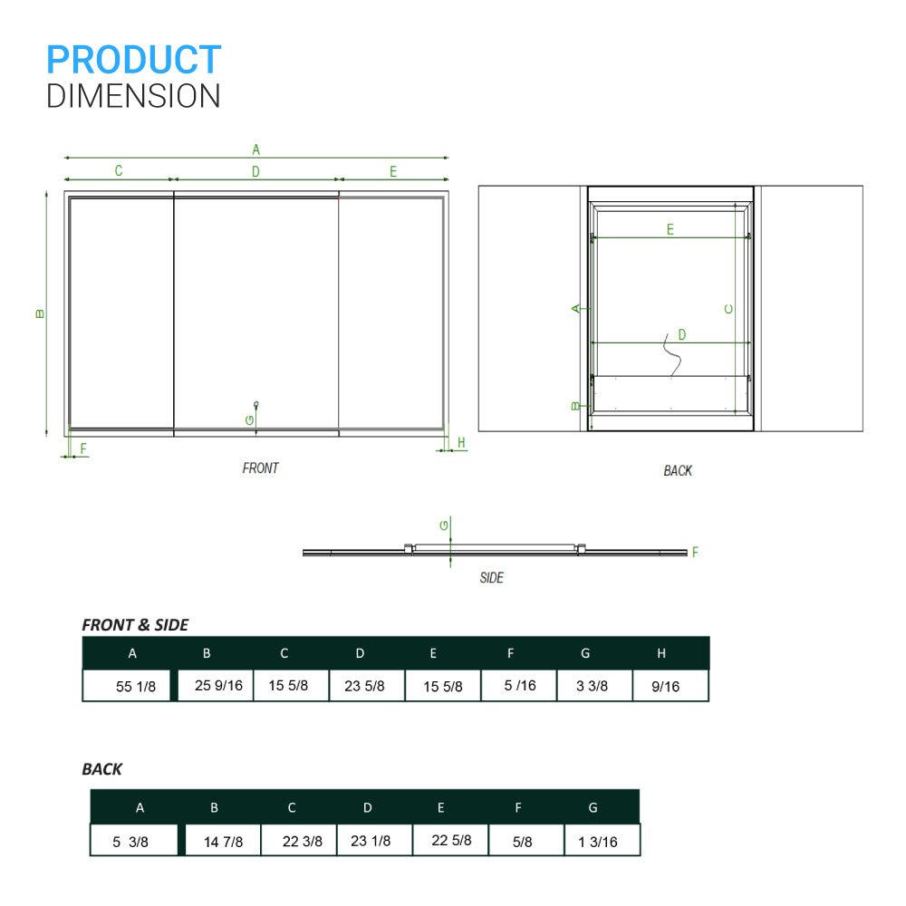 55.1 in. X 25.6 in. Backlit/Frontlit LED Lighted Bathroom Vanity Mirror with Pivoting Side Mirrors, Thin Plexiglass Edge, Anti Fog, Adjustable 3 - Color Temperature & Remembrance, Makeup Mirror, Touch Button, CRI 90+, Titan Style - BUILDMYPLACE