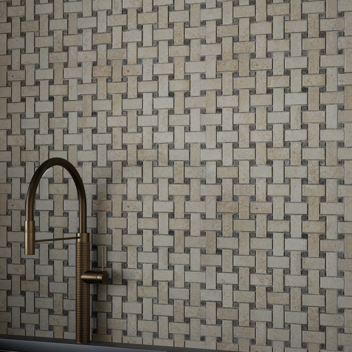 Basketweave Allure Crema Honed Marble Mosaic