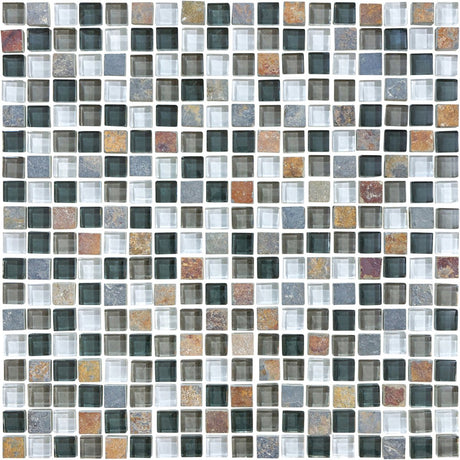 5/8 x 5/8 in Smoky Mica Glass Slate Blend Mosaic - BUILDMYPLACE