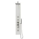 59 in 4 - Jet White Glass Shower Panel System With Adjustable Rainfall Shower Head & Handheld Shower, Self - Cleaning & Jet Massage Feature - BUILDMYPLACE