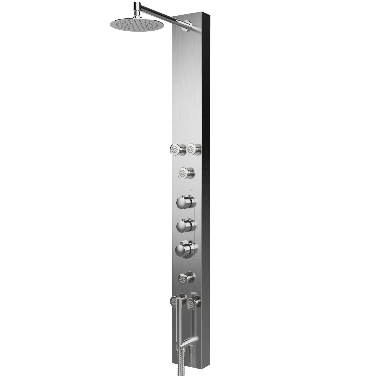 59 In. 6 Jet Stainless Steel Shower panel System With Adjustable Round Rainfall Showerhead, Handheld Shower, Self - Cleaning & Jet Massage Feature - BUILDMYPLACE