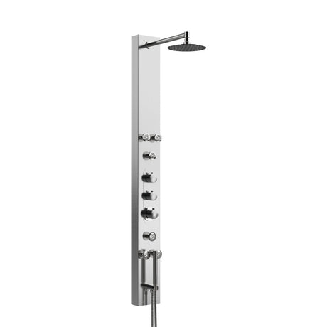 59 In. 6 Jet Stainless Steel Shower panel System With Adjustable Round Rainfall Showerhead, Handheld Shower, Self - Cleaning & Jet Massage Feature - BUILDMYPLACE