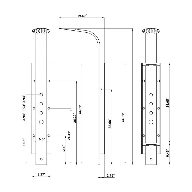 59 In. 6 - jet Stainless Steel Shower Panel System With Fixed Round Rainfall Showerhead, handheld Shower, Self - Cleaning & Jet Massage Feature - BUILDMYPLACE