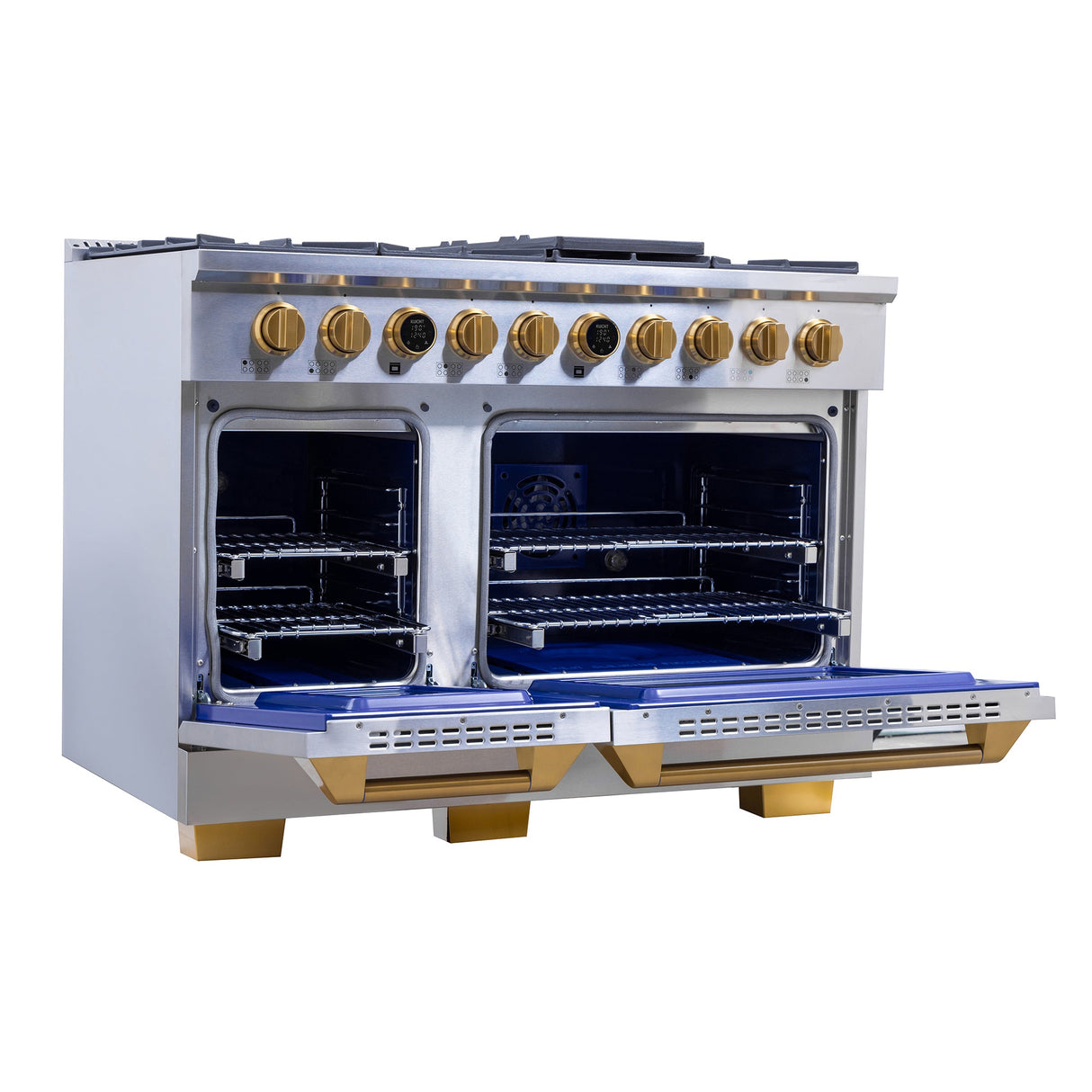 48 in. 6.7 cu. ft. 8 Burners Dual Fuel Range for Natural Gas in Stainless Steel with Kucht Horus Thermostat
