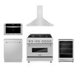 ZLINE 36" Kitchen Package with Stainless Steel Dual Fuel Range, Range Hood, Microwave Drawer, Tall Tub Dishwasher and Beverage Fridge (5KP-RARH36-MWDWV-RBV)