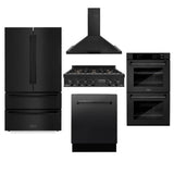 ZLINE Kitchen Package with Refrigeration, 36 in. Black Stainless Steel Gas Range, 36 in. Convertible Vent Range Hood, 30 in. Double Wall Oven, and 24 in. Tall Tub Dishwasher (5KPR-RTBRH36-AWDDWV)