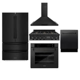 ZLINE Kitchen Package with Refrigeration, 36 in. Black Stainless Steel Gas Rangetop, 36 in. Convertible Vent Range Hood, 30 in. Single Wall Oven, and 24 in. Tall Tub Dishwasher (5KPR-RTBRH36-AWSDWV)