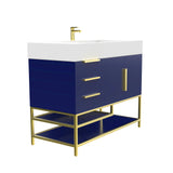 Blossom Freestanding Bathroom Vanity With Acrylic Sink, Drawers, Open Shelf Storage & Gold Hardware & Frame