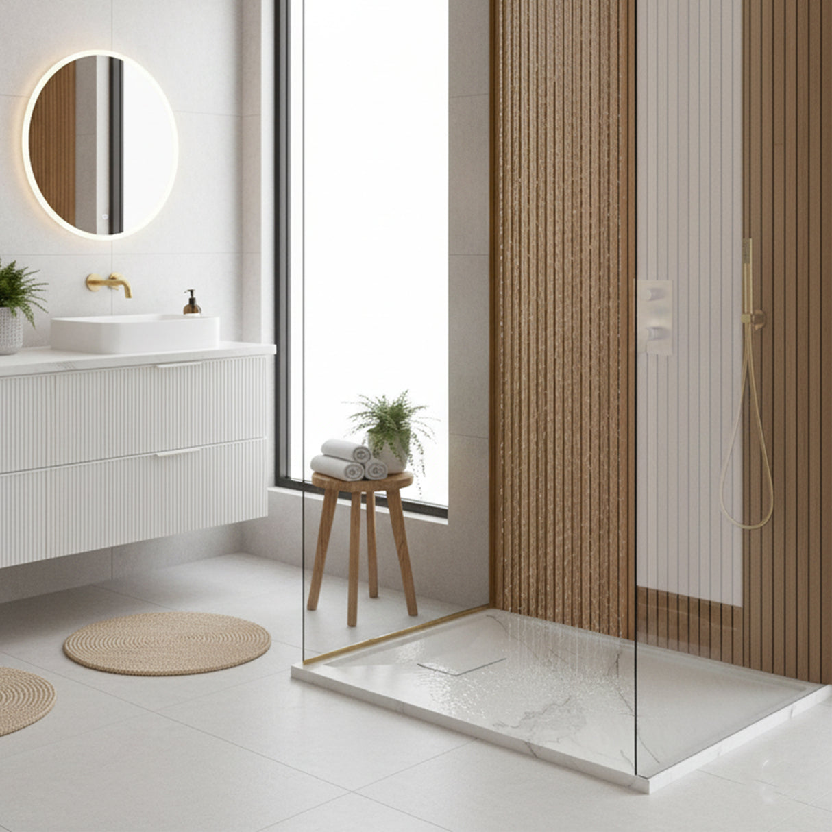 SMC / Solid Surface Shower Base Tray 60" × 32" - with Side Drain Hole, Drain Cover & Waste