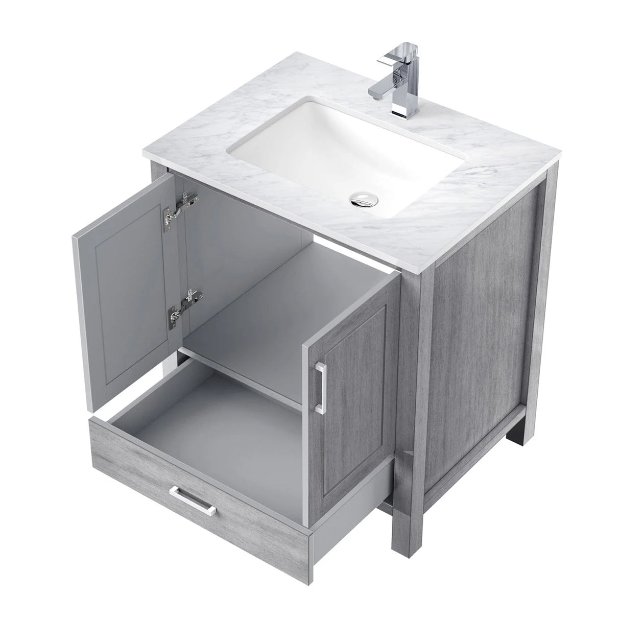 Jacques Distressed Grey Freestanding Bathroom Vanity with White Carrara Marble Top, White Square Sink