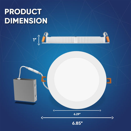 6" 12W LED Slim Panel Recessed Ceiling Light CCT Changeable 2700K/3000K/3500K/4000K/5000K, with Junction Box, Round - BUILDMYPLACE