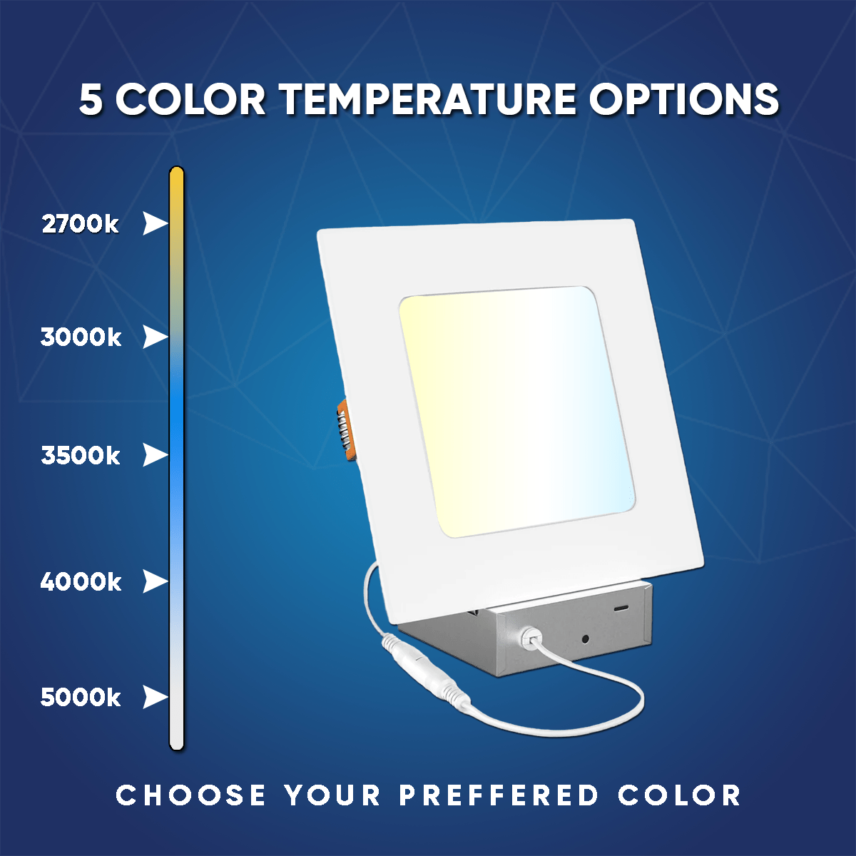 6" 12W LED Slim Panel Recessed Ceiling Light CCT Changeable 2700k/3000K/3500K/4000K/5000K, with Junction Box, Square - BUILDMYPLACE