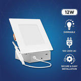 6" 12W LED Slim Panel Recessed Ceiling Light CCT Changeable 2700k/3000K/3500K/4000K/5000K, with Junction Box, Square - BUILDMYPLACE