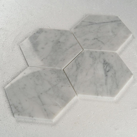 6 in. Hexagon Bianco Cararra Gray Honed Marble Mosaic Tile - BUILDMYPLACE