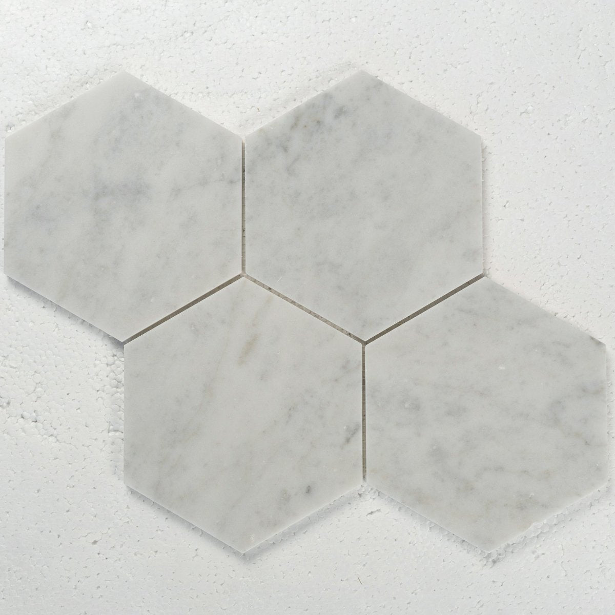 6 in. Hexagon Bianco Cararra Gray Honed Marble Mosaic Tile - BUILDMYPLACE