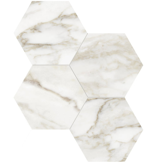 6 In Hexagon La Marca Calacatta Honed Glazed Porcelain Mosaic Tile - BUILDMYPLACE