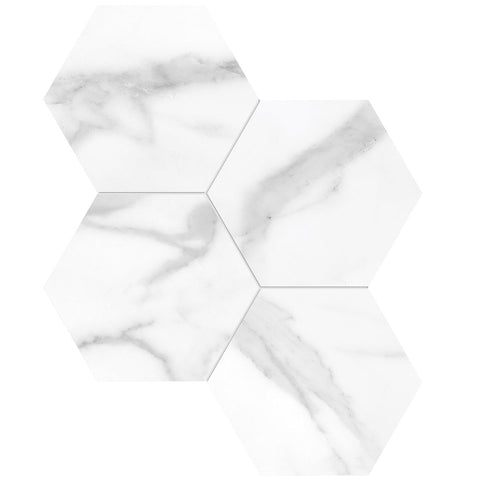6 In Hexagon La Marca Statuario Nuovo Honed Glazed Porcelain Mosaic Tile