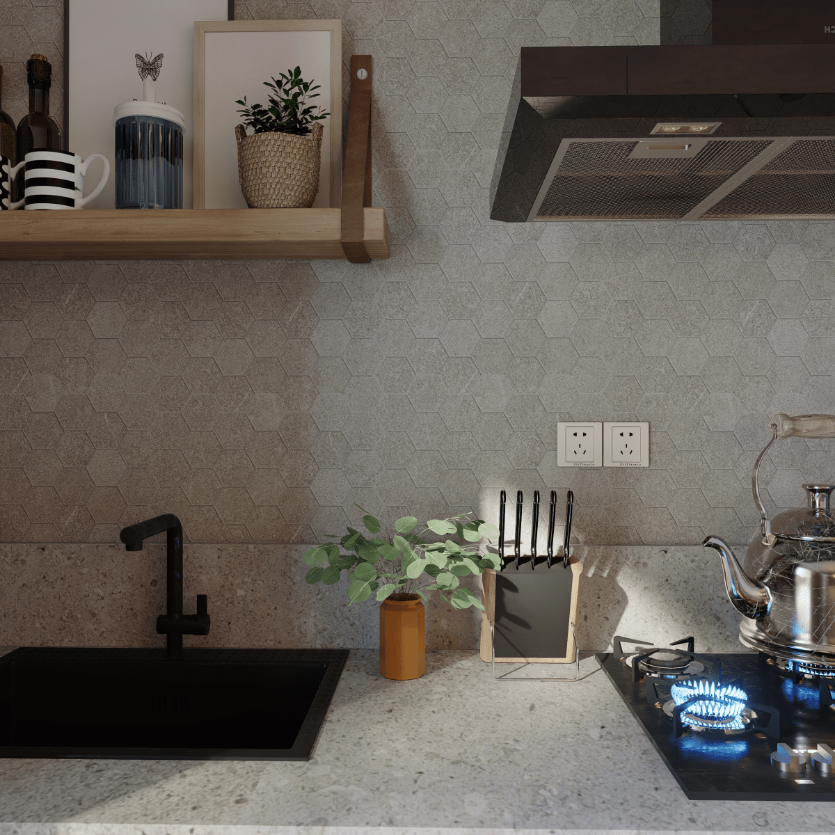 6 In Hexagon Mjork Clay Matte Color Body Porcelain Mosaic - BUILDMYPLACE