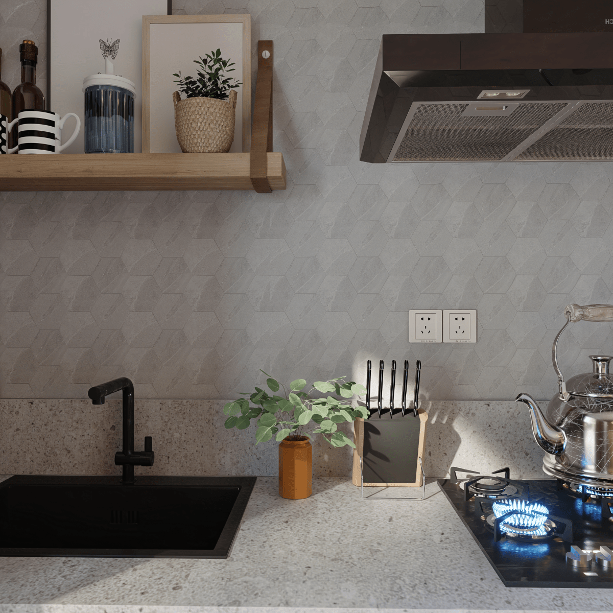 6 In Hexagon Nord Lithium Matte Color Body Porcelain Mosaic - BUILDMYPLACE