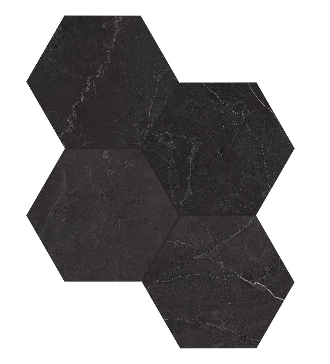 6 in. La Nero Venato Marca Hexagon Honed Glazed Porcelain Mosaic Tile - BUILDMYPLACE