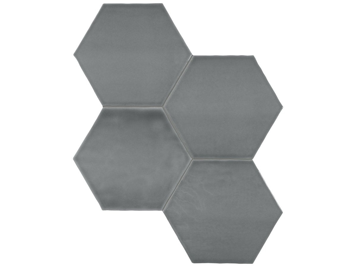 6 in Teramoda Charcoal Hexagon Glossy Pressed Glazed Ceramic Tile - BUILDMYPLACE