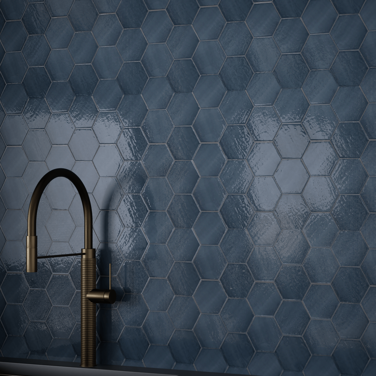 6 in Teramoda Ink Hexagon Glossy Pressed Glazed Ceramic Tile - BUILDMYPLACE