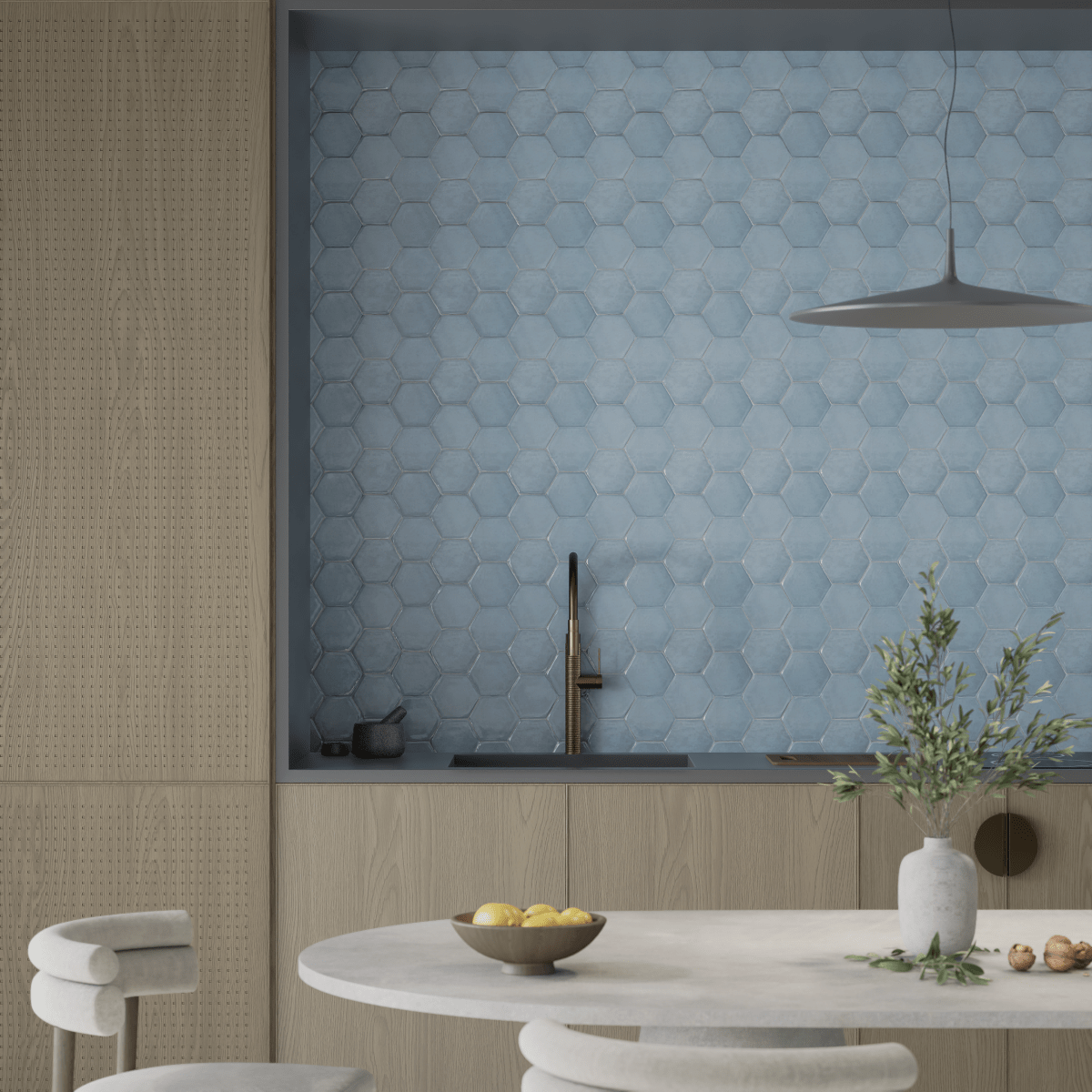 6 in Teramoda Sky Hexagon Glossy Pressed Glazed Ceramic Tile - BUILDMYPLACE