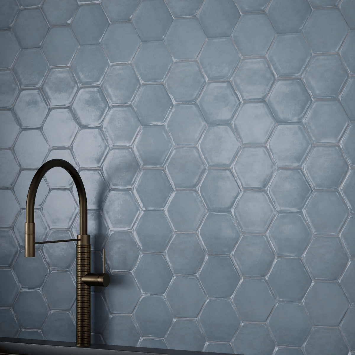 6 in Teramoda Sky Hexagon Glossy Pressed Glazed Ceramic Tile - BUILDMYPLACE