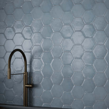 6 in Teramoda Sky Hexagon Glossy Pressed Glazed Ceramic Tile - BUILDMYPLACE