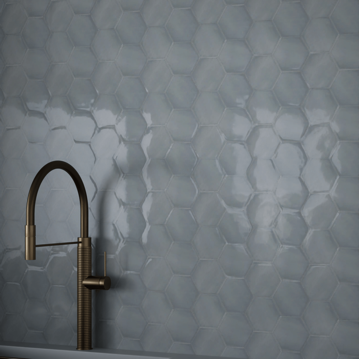 6 in Teramoda Sterling Hexagon Glossy Pressed Glazed Ceramic Tile - BUILDMYPLACE