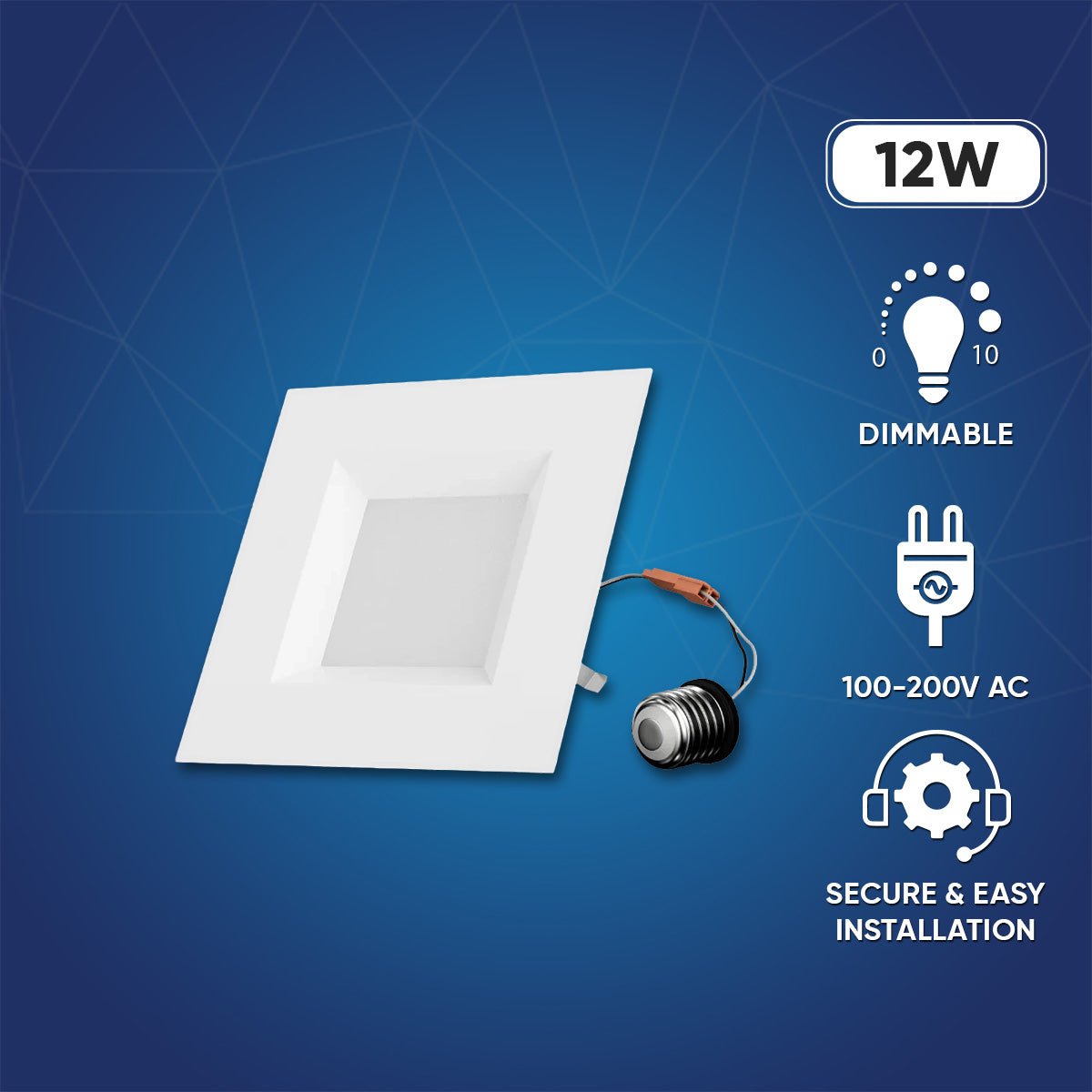 6 Inch LED Recessed Lighting, 12W, Square, Dimmable, Baffle Trim, Energy Star Listed, ETL, Recessed Downlights For Closets, Kitchens, Hallways, Doorways, Basement - BUILDMYPLACE