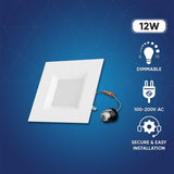 6 Inch LED Recessed Lighting, 12W, Square, Dimmable, Baffle Trim, Energy Star Listed, ETL, Recessed Downlights For Closets, Kitchens, Hallways, Doorways, Basement - BUILDMYPLACE