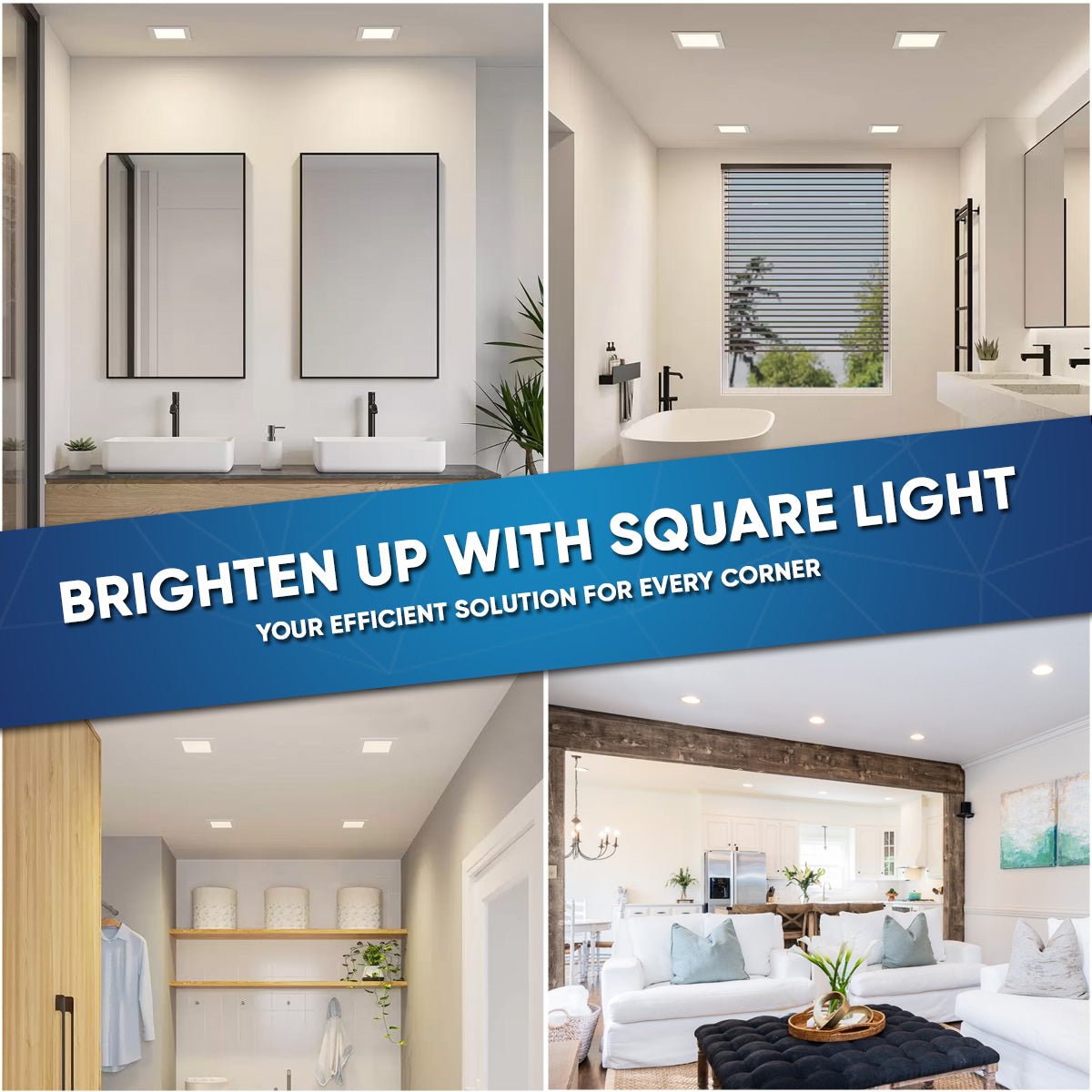 6 Inch LED Recessed Lighting, 12W, Square, Dimmable, Baffle Trim, Energy Star Listed, ETL, Recessed Downlights For Closets, Kitchens, Hallways, Doorways, Basement - BUILDMYPLACE