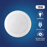 6" LED Disk Downlight, 15W, 5CCT Changeable: 2700K/3000K/3500K/4000K/5000K, 120V AC, Damp Location - BUILDMYPLACE