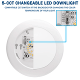 6" LED Disk Downlight, 15W, 5CCT Changeable: 2700K/3000K/3500K/4000K/5000K, 120V AC, Damp Location - BUILDMYPLACE